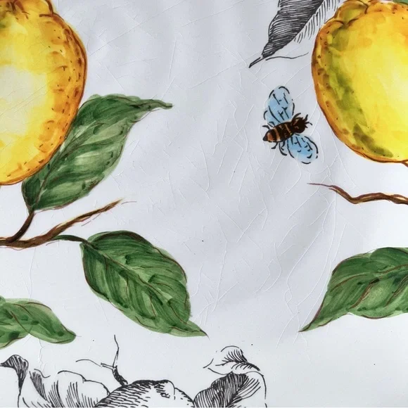 Maxcera Sketch Lemon Shabby Chic Dinner Desert Appetizer Square Plates Set of 4 - Picture 8 of 15